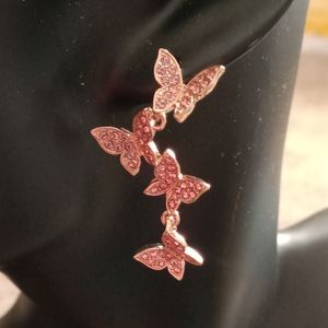 S 925. Pink Diamond Rhinestones Butterfly Earrings